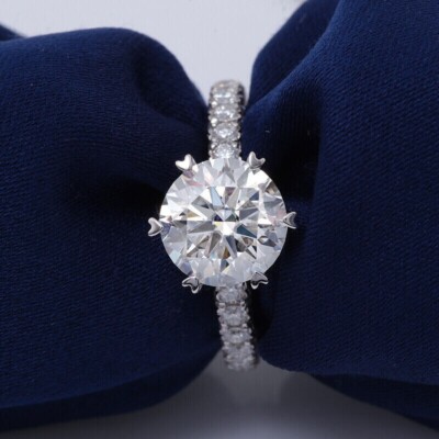 3 Ct Round Simulated Diamond Solitaire With Accents Ring 14K White Gold Finish