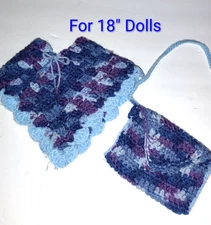 Doll Clothes 18" - Hand Crocheted poncho/ Cape & Shoulder Bag Purples & Blues AG
