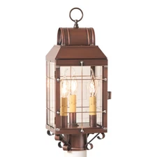 ANTIQUE COPPER OUTDOOR POST LANTERN Classic Colonial Pathway Entry Door Light