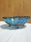 Vintage Large Indiana Grape Iridescent Blue Oval Carnival Glass Fruit Bowl