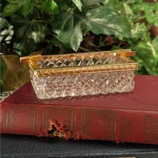 Vintage Hollywood Regency French Empire Diamond Cut Crystal Ashtray Trinket Dish