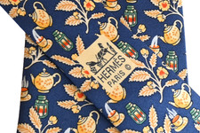 HERMES MEN'S TIE BLUE/FLORAL WIDTH: 3.50" LENGTH: 56" 7536 IA
