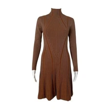 French Connection Mari Rib Knit Long Sleeve Ribbed Fit Flare Mock Neck Dress - S