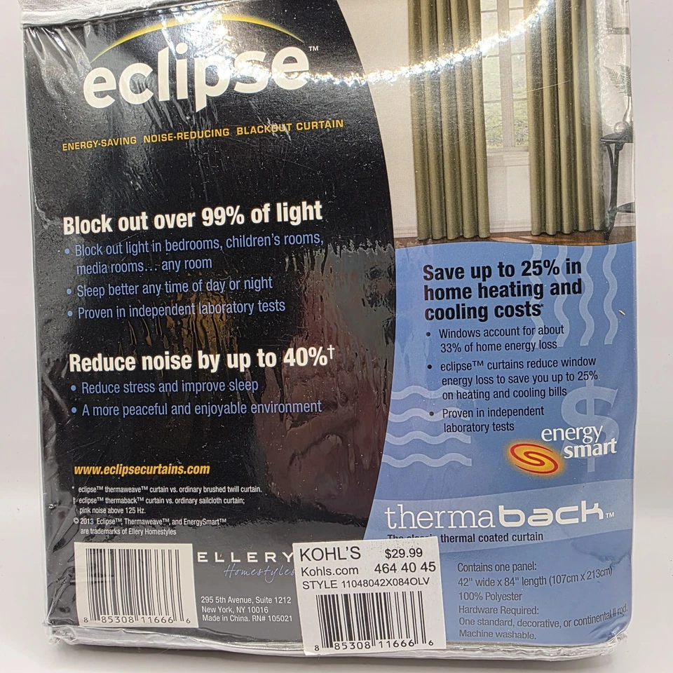 Lote de 2 cortinas de ventana Eclipse Total Blackout 1 panel Corinne 42"x 84" Foto 4 de 4