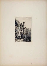 Original Old Antique Print House Alva Ghent Belgium Etching C1877 19th