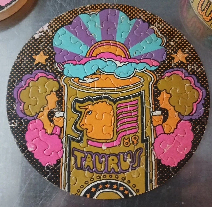 1970 Zany Zodiac TAURUS Vintage Springbok Box Only Round 7" Mini Puzzle PZL 9065 - Image 2 of 4
