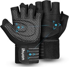 ihuan Ventilated Weight Lifting Gym Workout Gloves with Wrist Medium, Black