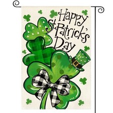 Happy St Patricks Day Garden Flag 12x18 Inch Double Sided Outside, Lucky Shamroc