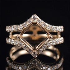 6x6 MM Princess Cut Semi Mount Ring 925 Sterling Silver Gold Plated Guard Blank