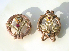 LOT / 2 BEAUX COULANTS de SAUTOIR ANCIENS / FLORAL en Plaqué or rose et vert