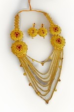 Gold Pleated Bridal Necklace Set with Earrings for Wedding Party Jewelry Set