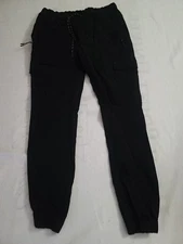 Fried Denim Pants Mens M  Black Nylon Cargo Joggers Elastic Waist Zip Pockets