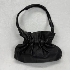 Furla Leather Ruched Top Handle Bag Designer Purse Black Small