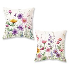 Spring Lumbar Pillow Covers 18x18 Inch Floral 18" x 18" Pack of 2 Purple