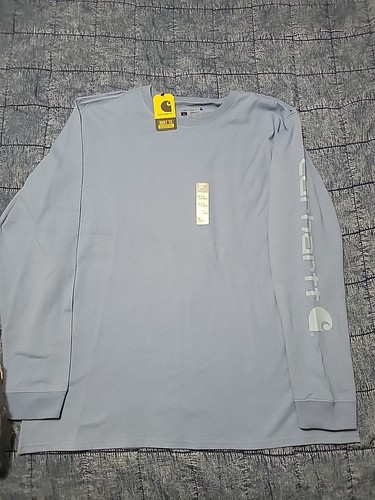 Carhartt Women's XL Loose Fit Crew Long Sleeve Logo Light Blue T Shirt
