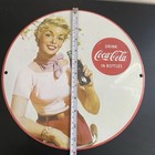 VINTAGE COCA-COLA BOTTLE LADY GASOLINE OIL PORCELAIN SIGN — photo 4