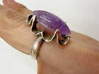 Vintage Mexico Ring Sterling Silver Amethyst Cabochon Ruffled Fluted Size 7
