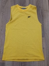 Vintage Y2K Speedo Tank Top Shirt Size M Made In USA Mesh Yellow Double Sided