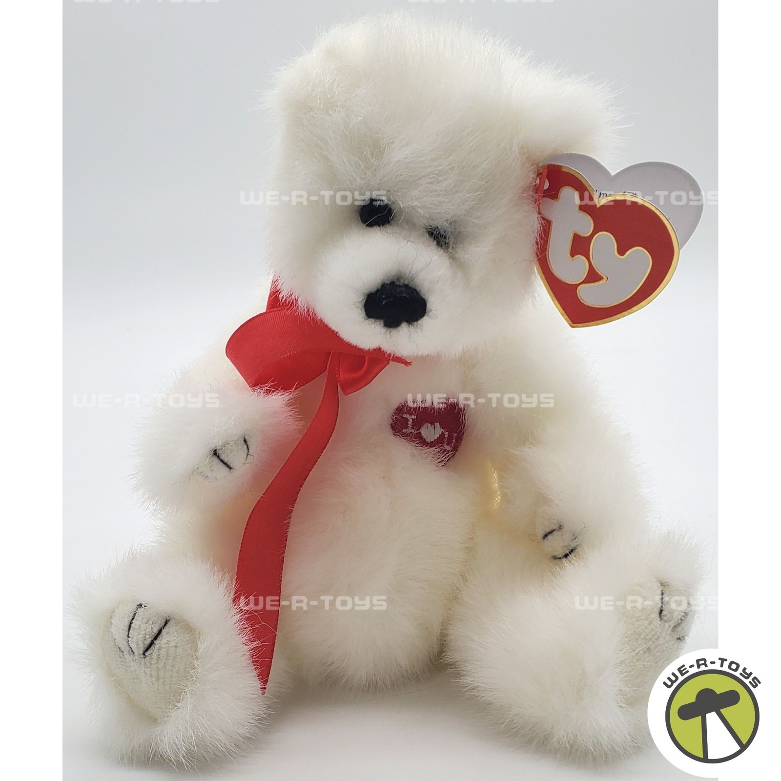 Ty Attic Treasures Amoré the Bear with Red Ribbon Jointed and Poseable Plush