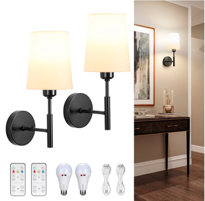 Battery Operated Wall Sconces with Remote Set of 2 Rechargeable Wall Light/Lamp