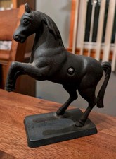 Antique Cast Iron Rearing Still Horse Bank Black Beauty Door Stopper Vintage EUC