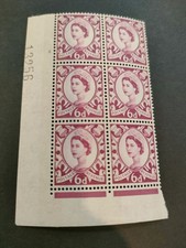 GB QEII 1963 6d deep claret. SGS3p. Cylinder number 4 no dot. MNH block of 6.