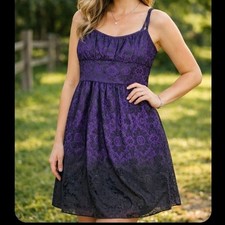 Molly New York Purple Black Ombre Damask Brocade Mini Dress Metallic Size 6