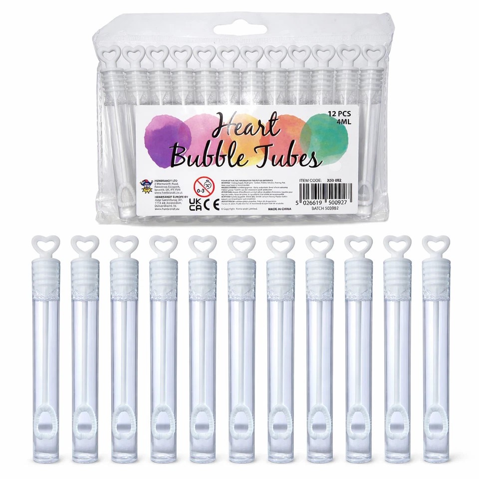 12 x Heart Bubble Tubes Wedding Favours Bubbles Party Table Decoration White