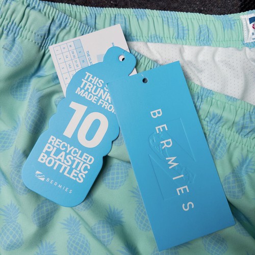 Bermies Swim Trunks Men's Size XXL Mesh Lined Shorts Blue Pineapple Stretch NWT - Picture 6 of 19