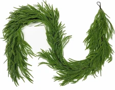 2PCS 9FT Christmas Garland Norfolk Pine Garland Real Touch Artificial Greenery G