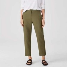 EILEEN FISHER Organic Cotton Ankle Pants Olive Khaki Sz 6 Coastal Grandma Staple