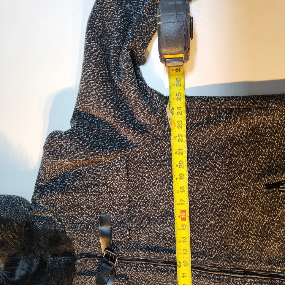 Yoki Poliéster Lana Cinturón Abrigo Mujer 1XL Gris Imitación Piel Capucha Otoño Invierno Cremallera Foto 4 de 4