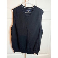 Club Room Large Black V-Neck Sweater Vest 100 Cotton Knit Layering Top