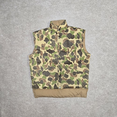 #ad Vintage Cabelas Puffer Vest Mens Large Old School Camo Down Fill Reversible 80s $34.99