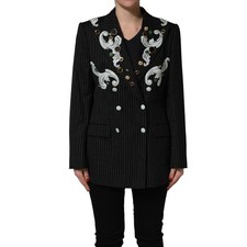 DOLCE & GABBANA Jacket Black Stripe Double-Breasted Blazer IT50/US16/3XL 5630usd