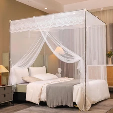 White Mosquito Net Tent for Bed，Three Side Opening Canopy Netting Curtain Net fo