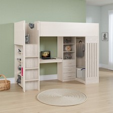 Jupiter High Sleeper Cabin Bed Frame Desk Wardrobe Shelves Storage White/Grey