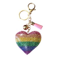Rhinestone Rainbow Heart Keychain for Women, Bling Backpack Keychain, Gifts f...
