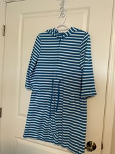 LANDS END Womens Small blue white stripe short swimsuit cover-up nautical beachy