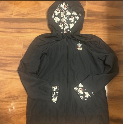 Disney Parks Mickey Mouse Hooded Windbreaker Women Size Medium Black Embroidered