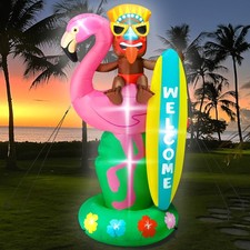 6FT Hawaiian Inflatables, Outdoor Inflatable Tiki Flamingo Decor, Blow Up Lua...
