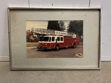 Vintage Original Fayetteville NC Ladder Fire Truck Framed Picture