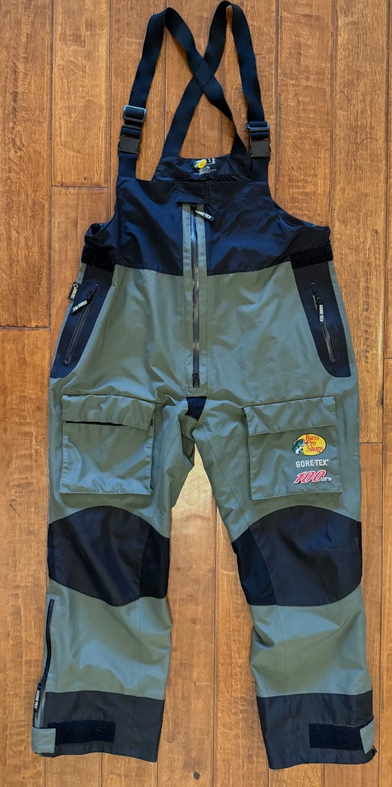 BASS PRO SHOP GREEN 100MPH GORE-TEX RAIN BIBS PANTS MEN'S XL X-Large