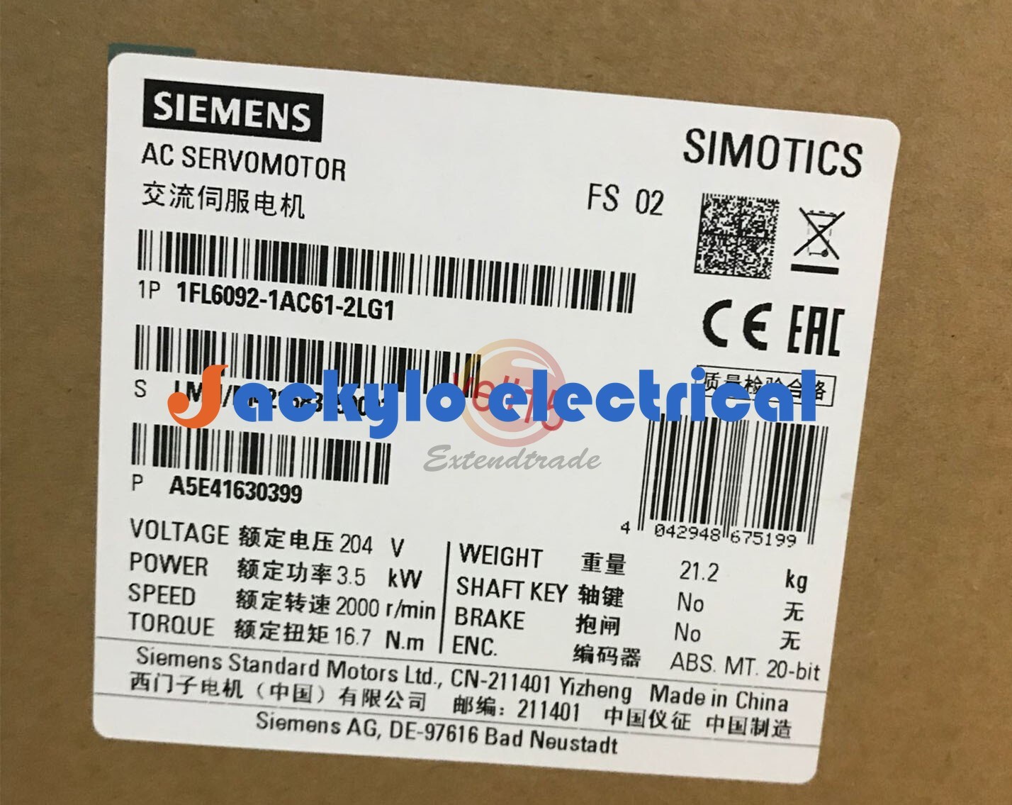 ONE SIEMENS Servo Motor 1FL6092-1AC61-2LG1 NEW