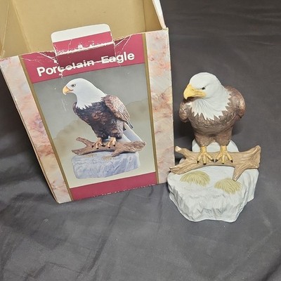 Porcelain Eagle Bird Collectible Decorative Figurine Sculpture with Box