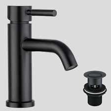 Black Mono Round Basin Bath Tap Mixer Modern Faucet inc Plug & Waste