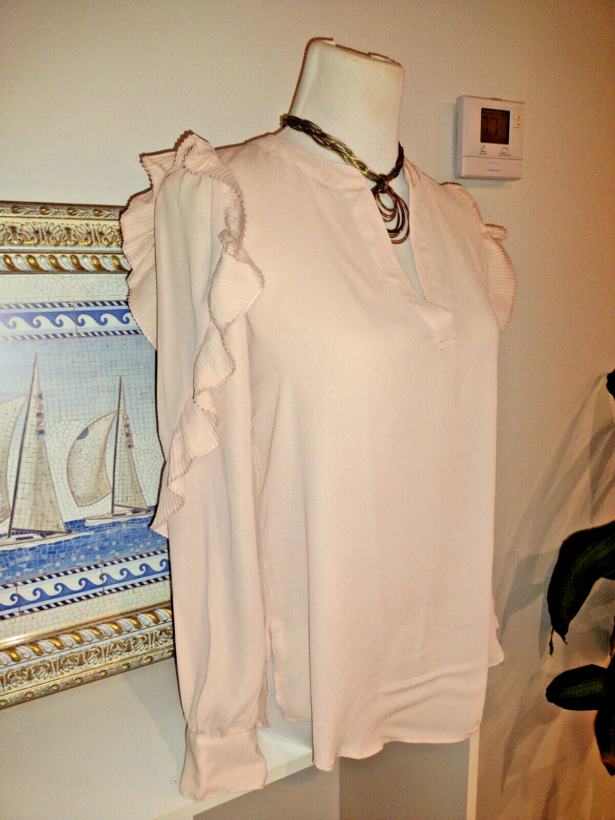 Tahari long sleeve elegant ruffle blouse pale pin… - image 2