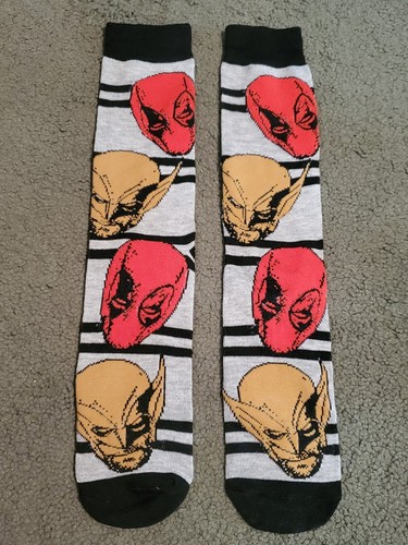 2024 Marvel Deadpool And Wolverine Red And Yellow Mask Pattern Striped Socks NEW