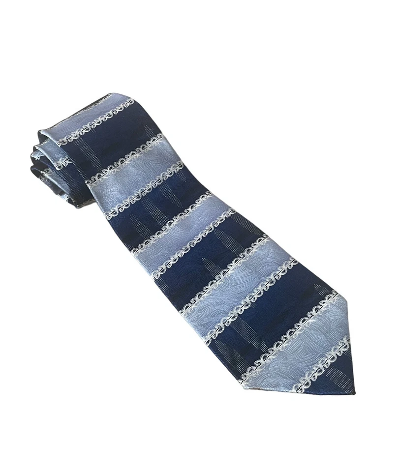 Boston Traders Men’s Necktie 100% Silk Navy/Powder Blue Stripes Career Classic - Image 2 of 4