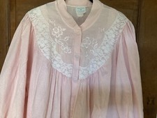 VTG Gilligan  OMalley Striped Nightgown Lace Bodice Puff Sleeves Pockets Snaps